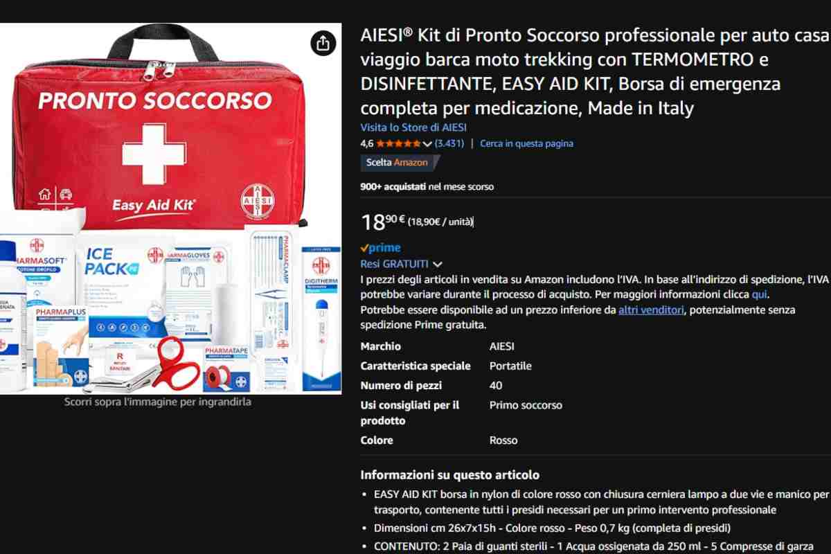 Kit pronto soccorso auto 18 euro